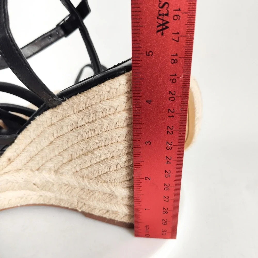 Sam Edelman Sandals Size 7.5‎ Wedge Espadrille Black Strappy Platform Square Toe
